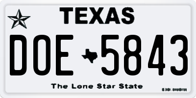 TX license plate DOE5843