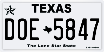 TX license plate DOE5847