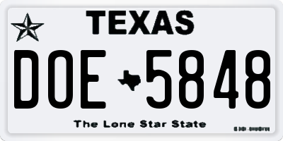 TX license plate DOE5848