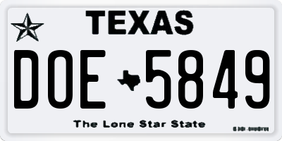 TX license plate DOE5849