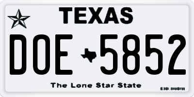 TX license plate DOE5852