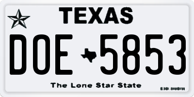 TX license plate DOE5853