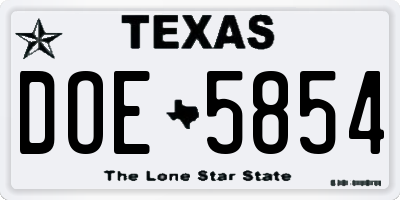 TX license plate DOE5854