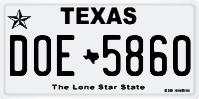TX license plate DOE5860