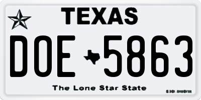 TX license plate DOE5863