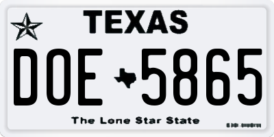 TX license plate DOE5865