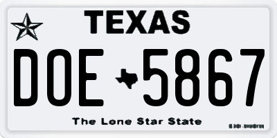 TX license plate DOE5867