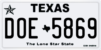 TX license plate DOE5869