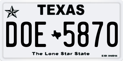 TX license plate DOE5870