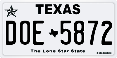 TX license plate DOE5872