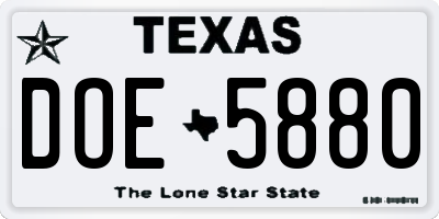 TX license plate DOE5880