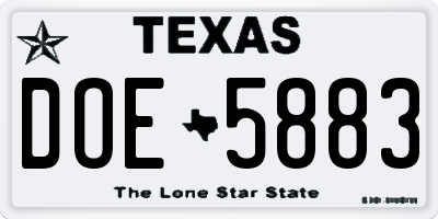 TX license plate DOE5883