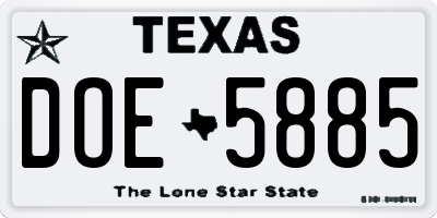 TX license plate DOE5885
