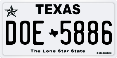 TX license plate DOE5886
