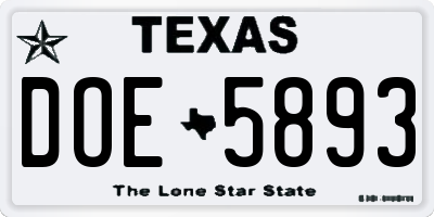 TX license plate DOE5893