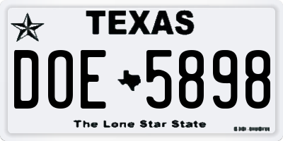 TX license plate DOE5898