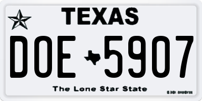 TX license plate DOE5907