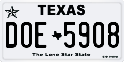 TX license plate DOE5908
