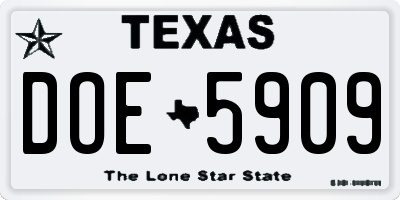 TX license plate DOE5909