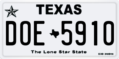 TX license plate DOE5910