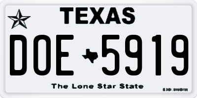 TX license plate DOE5919