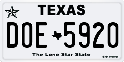 TX license plate DOE5920