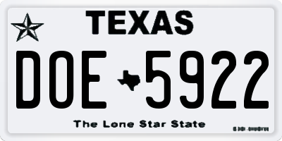 TX license plate DOE5922