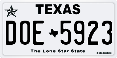 TX license plate DOE5923