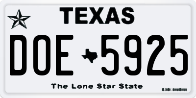 TX license plate DOE5925