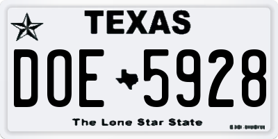 TX license plate DOE5928