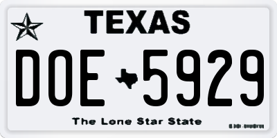 TX license plate DOE5929