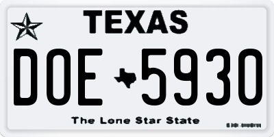 TX license plate DOE5930