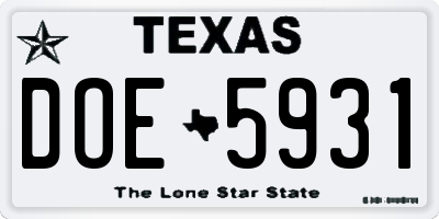 TX license plate DOE5931