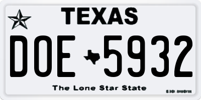 TX license plate DOE5932