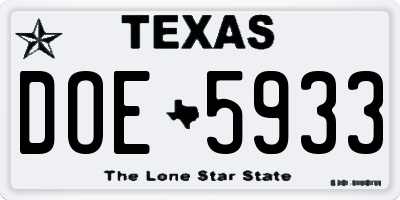 TX license plate DOE5933