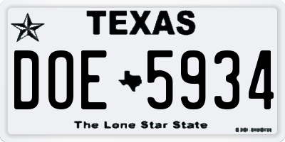 TX license plate DOE5934