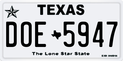 TX license plate DOE5947