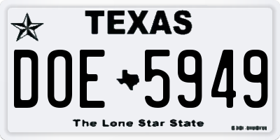 TX license plate DOE5949