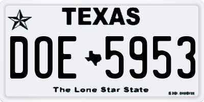 TX license plate DOE5953