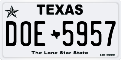 TX license plate DOE5957