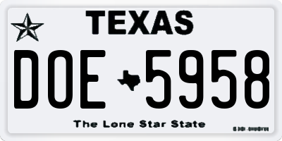 TX license plate DOE5958