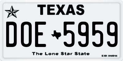 TX license plate DOE5959
