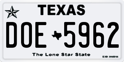 TX license plate DOE5962