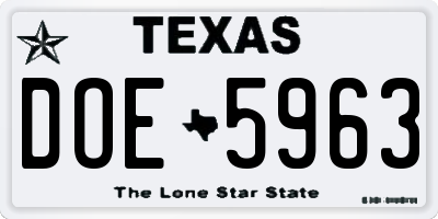TX license plate DOE5963