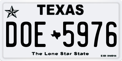 TX license plate DOE5976