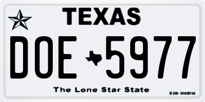 TX license plate DOE5977
