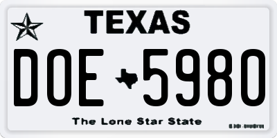 TX license plate DOE5980