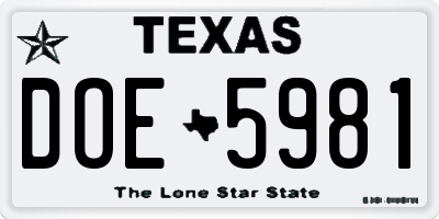 TX license plate DOE5981