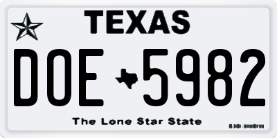TX license plate DOE5982
