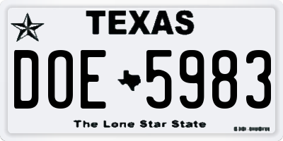TX license plate DOE5983
